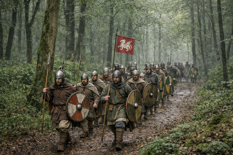 Saxon Fyrd marching towards Battle