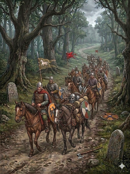 Huscarls riding through the Forest