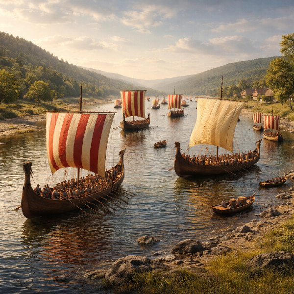 Norman ships in a sea inlet