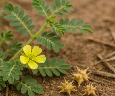 Tribulus Terrestris plant showing the spiny pods you do not wish to tread on