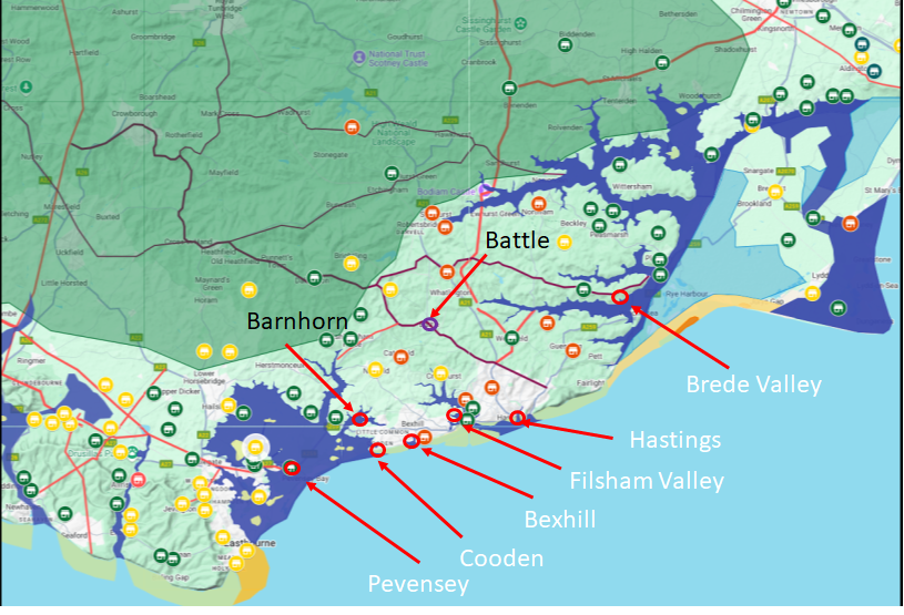 Possible landing places for Duke William in 1066AD