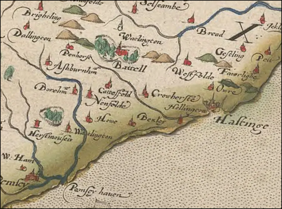 Christopher Saxton  map of Hastings 1579AD