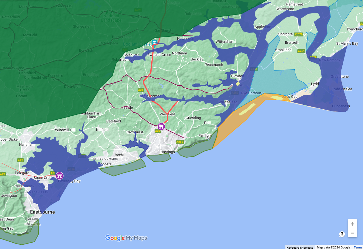 Map of the area near Hastings at 1066AD
