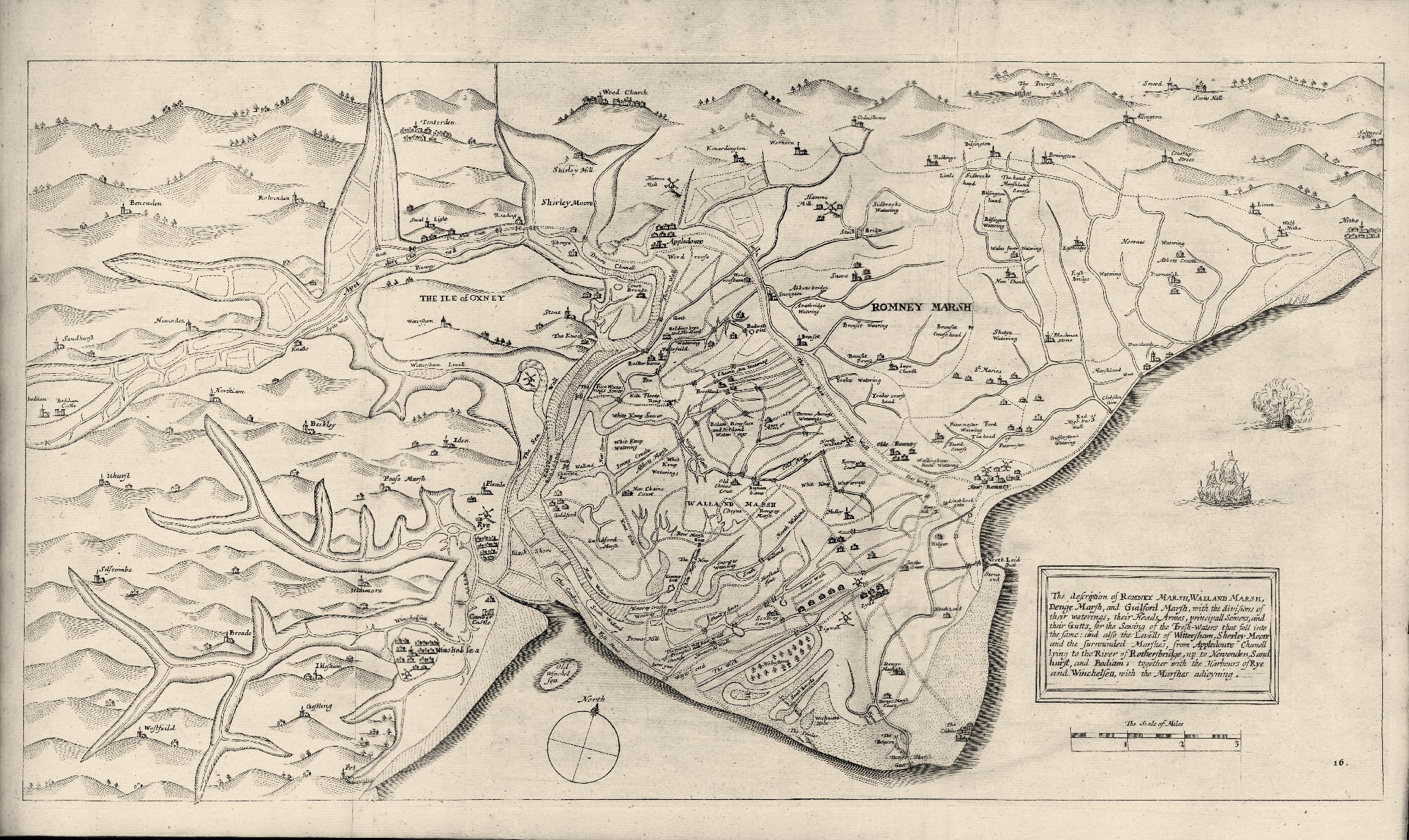 William Dugdales map of Romney Marsh in 1662