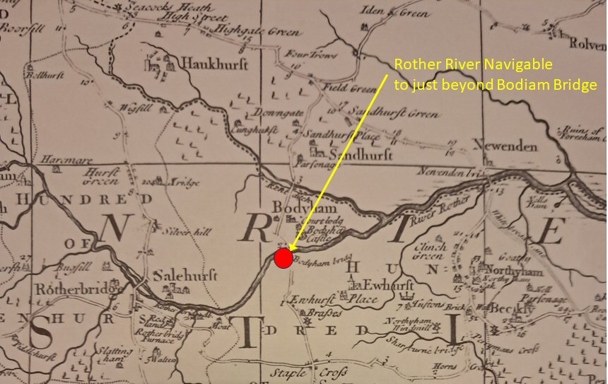 Navigable to Bodiam in this map from Richard Budgen, drawn in 1724