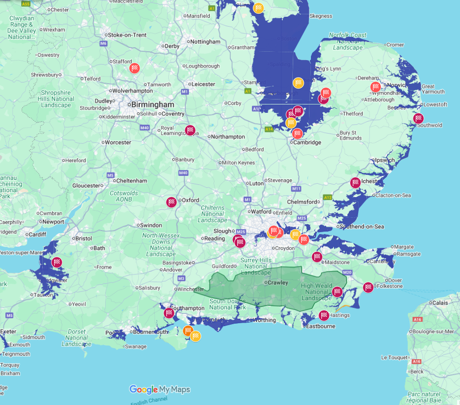 Location of hythes etc on a map of England