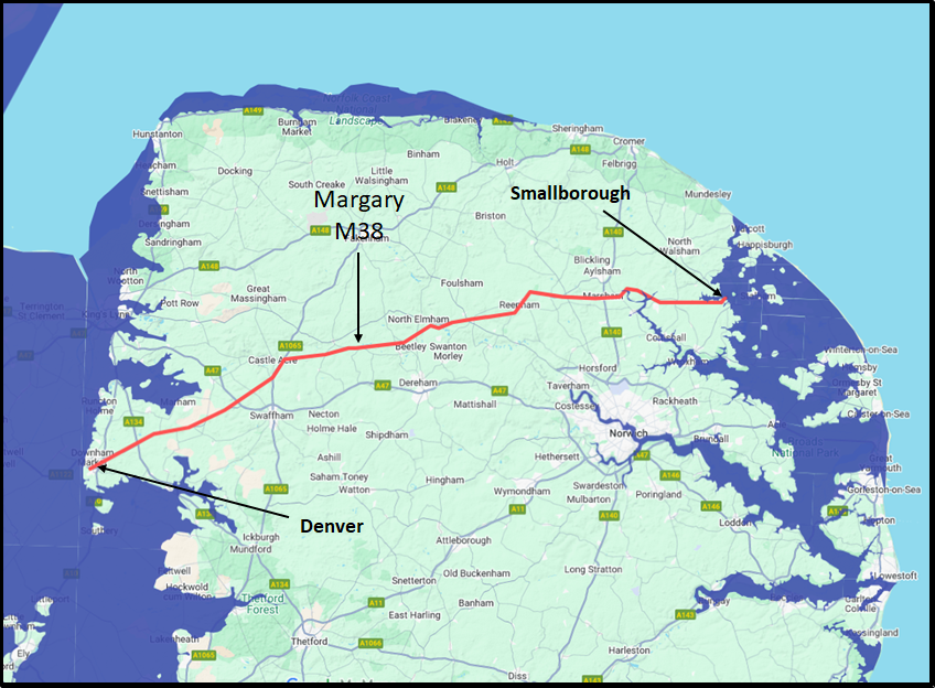 Detailed route of Margary M38