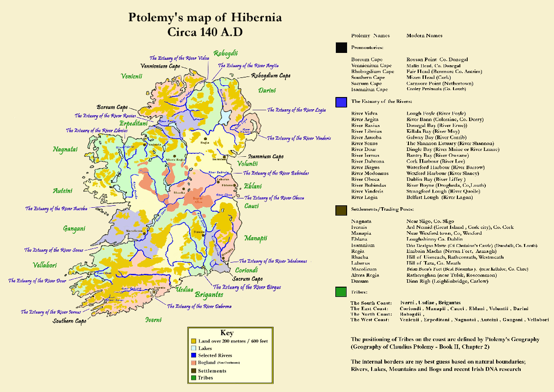 Click for a detailed map of Ptolemy Hibernia 140AD