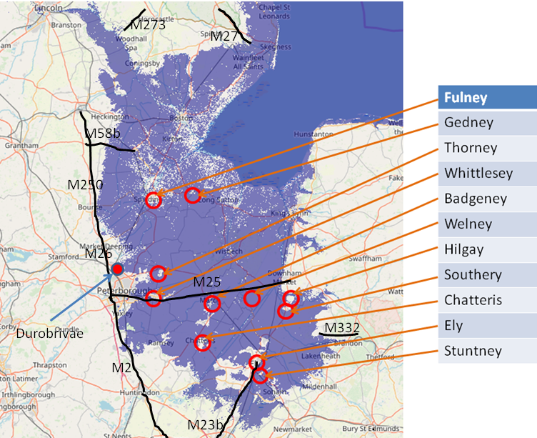 Map showing the sea level in the Wash at plus 4 metres