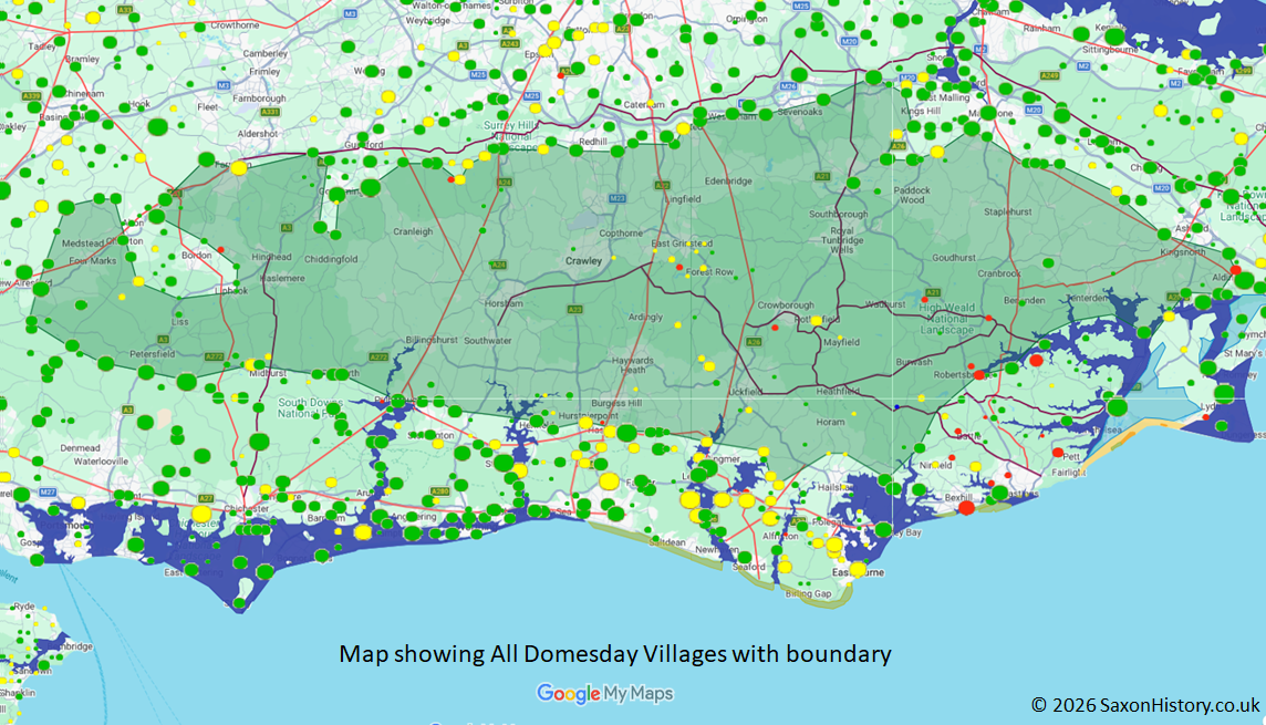 All the villages in the South of England at Domesday 1086AD
