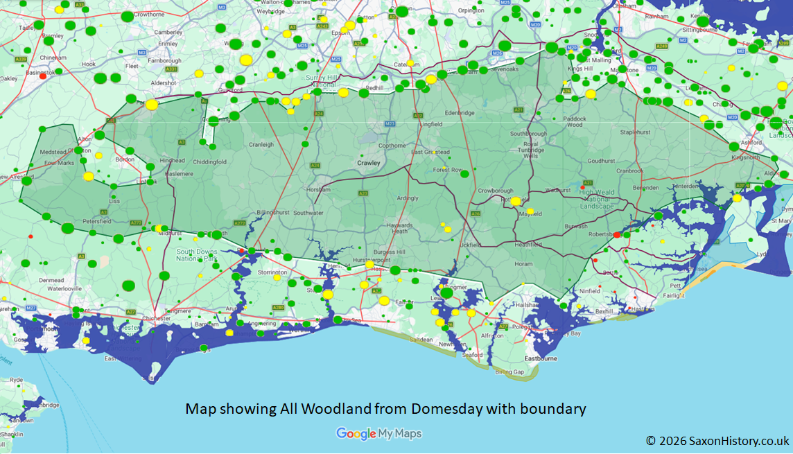 All the Woodland recorded at Domesday 1086AD with boundary