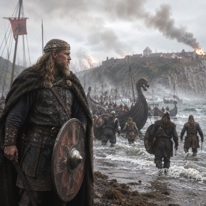 Harald Hardrada watching a Yorkshire town burn