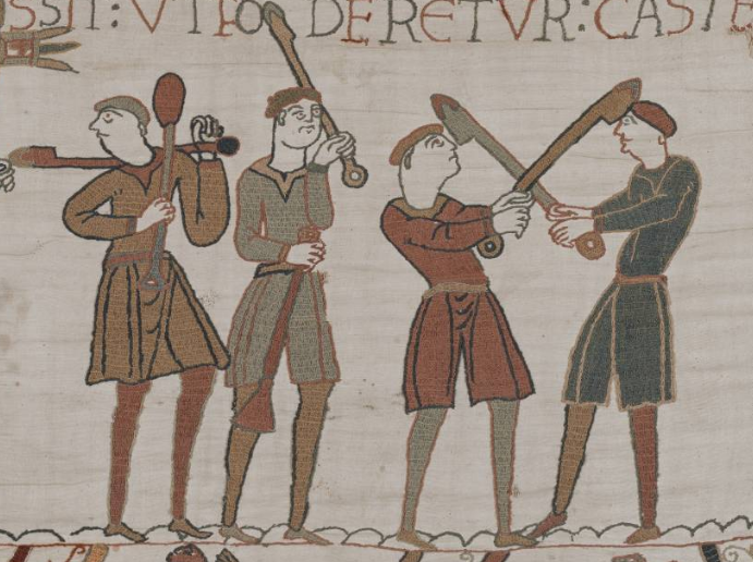 Norman builders playing with iron edged spades - click image for the Online Tapestry