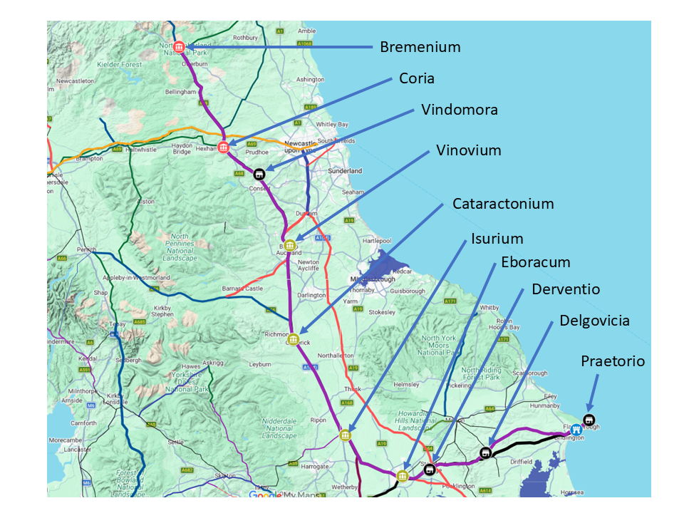 Map of the Antonine Itinerary showing locations and roads