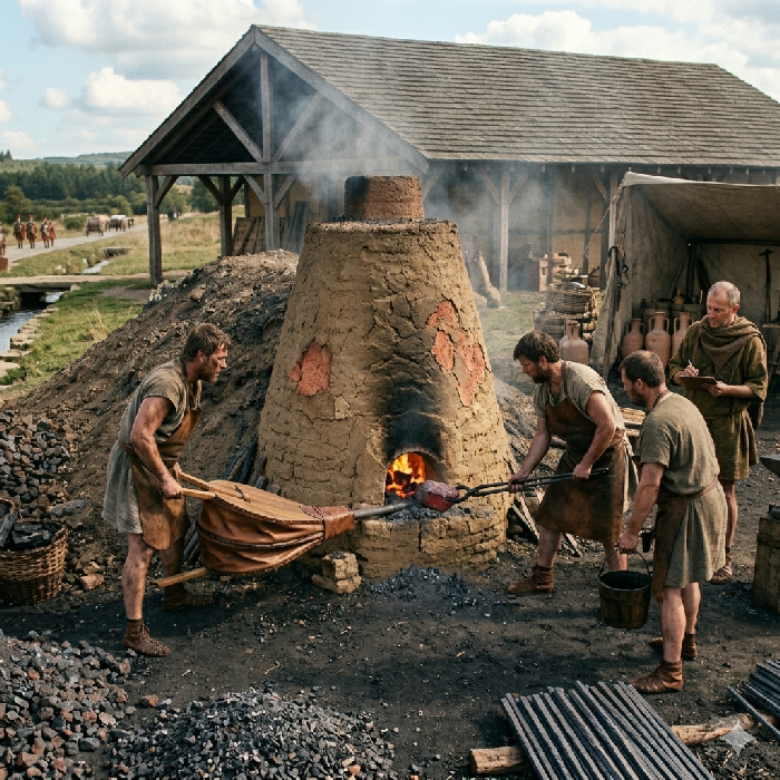A reconstructed image of a Roman bloomery