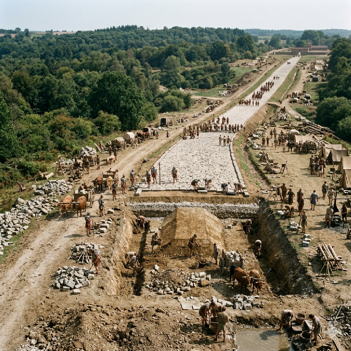 Roman engineers building a Via Publica - Motorway