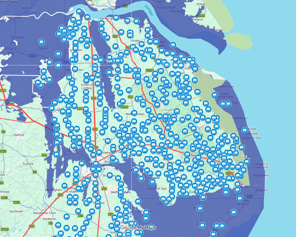 A map showing the Domesday population of Lincolnshire with sea levels raised